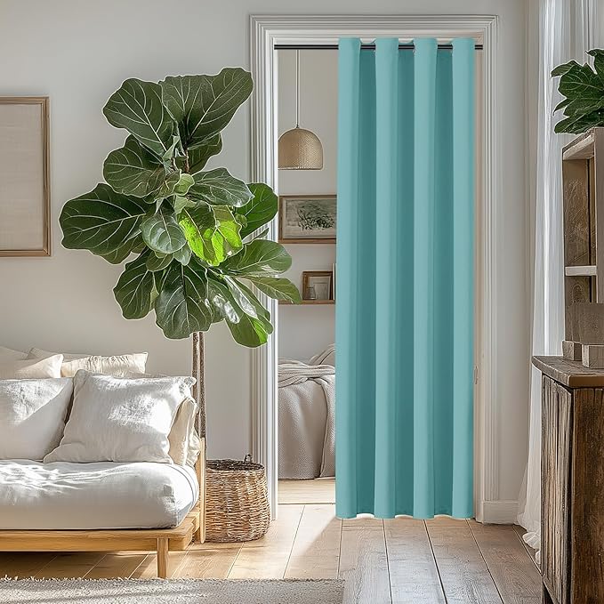 ChrisDowa Blackout Curtains 80 Inches Long for Doorways and Closets, Thermal Insulated Temporary Room Dividers (1 Panel, Aqua, 34 x 80 Inch)