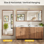 72x32 Inch Bathroom Mirror for Wall, Anti-Rust Walnut Wood Grain Metal Framed Bathroom Mirrors for Over Sink,Rectangler Mirrors for Bathroom Vanity, Farmhouse, Bedroom, Living Room, Entryway Decor