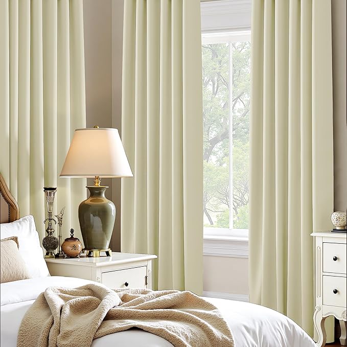 PONY DANCE Beige Kitchen Window Curtains 45 inch Length 2 Panels Set, Thermal Insulated Small Window Curtains, Light Beige Short Drapes for Bathroom, RV Camper, W 42 x L 45 inch