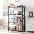 HCHQHS Bookshelf, 4-Tier Industrial Bookcase, Rustic Open Book Shelf, Freestanding Tall Bookshelves with Metal Frame
