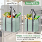VENO 2-4 Pack Reusable Grocery shopping Bags, Small Tote Bag w/Handle Hard Bottom, Heavy Duty, Foldable Carrier
