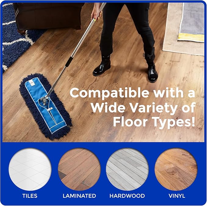 Nine Forty 18-Inch Premium Nylon Dust Mop Replacement Head - Heavy Duty Mop Head Refill for Industrial, Commercial, and Residential Cleaning - Dry Floor Duster for Hardwood Surfaces - Blue (1-Pack)