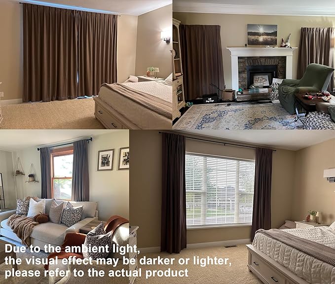 Vision Home Brown Pinch Pleated Full Blackout Curtains Linen Blended Room Darkening Window Curtains 95 inch for Living Room Bedroom Thermal Insulated Pinch Pleat Drapes with Hooks 2 Panel 40" Wx95 L