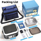 Cordless Heated Lunch Box for Men, 6.3 Cup 100W Electric Lunch Box Food Warmer with 24000mAh Battery for Self Heating, Including Cutlery, Insulated Bag and Divider for Women Adults(Black+White)