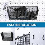 Sieral 4 Pcs Black Pegboard Baskets Metal Wire Shelf Baskets Peg Board Organizer Accessories Wall Mount Organizer Attachments for Garage Workbench Various Tool Accessories, 2 Sizes (Small, Large)