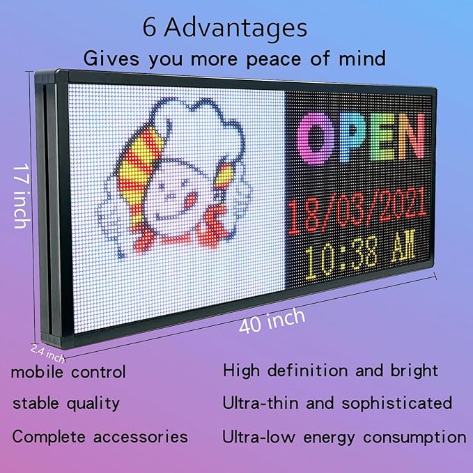 P6 Programmable Led Sign Custom Scrolling Outdoor Digital Signs For Businesses Display Screen Electronic Message Board Stock Ticker Advertising Pixel Led Panel Marquee 40"X17"