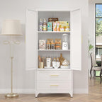75" Kitchen Pantry Cabinet,Metal Storage Cabinets with 2 Drawers,Pantry Cabinet with Doors and Shelves,White Tall Storage Cupboard for Living Room, Dining Room Office