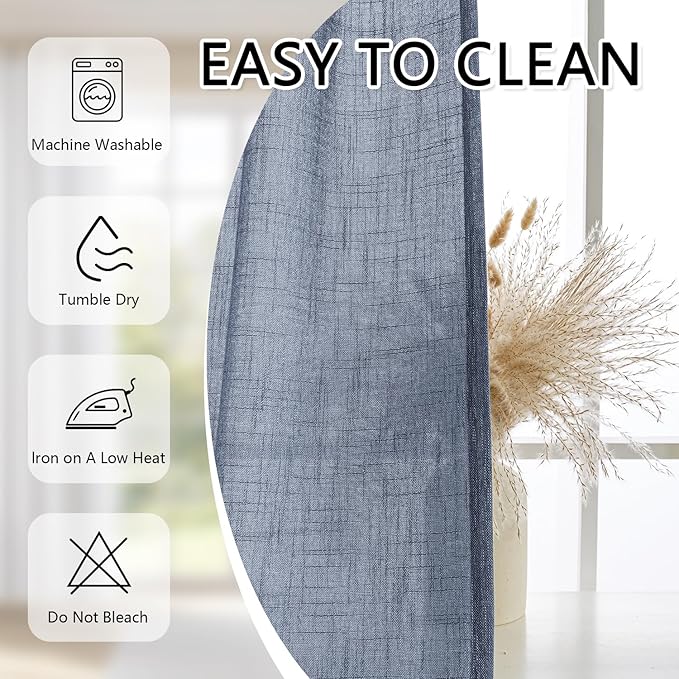 MYSKY HOME Blue Sliding Door Curtains 108 Inches Long, Semi Sheer Soft Cotton Window Draperies Set for Living Room Pinch Pleated Drapes Country Curtains Back Tab, 40 x 108 Inch, Dusty Blue, Set of 2