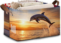 Dolphin Sunset Storage Basket Large 17x11.5x10.5 Inche - Collapsible Beach Themed Organizer Bin with Handles for Bathroom,Nursery,Toys - Foldable Decorative Hamper with Ocean Wave Design - Single Pack
