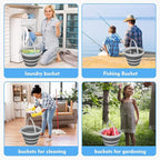 Collapsible Bucket with Handle, 2.6 Gallon Foldable Water Bucket for Car Wash, Cleaning, Camping and Outdoor, Gray and White