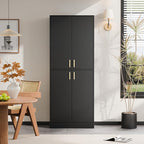 Cozy Castle Kitchen Pantry Cabinet, 71" Tall Wood Storage Cabinet with Doors and Shelves 4 Doors Freestanding Cupboard for Dining Room Living Room Bathroom Furniture, Black