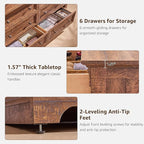 Farmhouse 6 Drawers Dresser for Bedroom, 54" Wide Large Dressers & Chests of Drawers w/Roman Column, Wooden Dresser TV Stand with Large Drawers for Bedroom Living Room Hallway,Reclaimed Barnwood