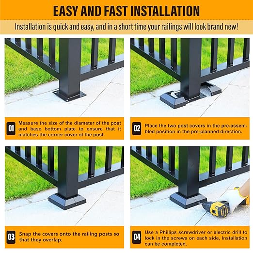 3.0"x3.0"（Actual: 3.0"x3.0"） Deck Post Base Cover Decorative Post Base Trim Skirt Black Aluminum 12Pack