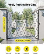 VEVOR Single Folding Security Gate, Lockable Scissor Gate with 360° Swivel Casters, Outdoor Barricade Steel Retractable Gates, for Entry Security, Garage, Warehouse & Pool, 86.61 x 86.81 in (W x H)
