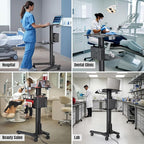 AW Mobile Laptop Cart Medical Rolling PC Stand Computer Workstation on Wheels with Handle 220 Lbs Capacity CPU Printer Power Strip Holder for Lap School Office Salon Spa Dental