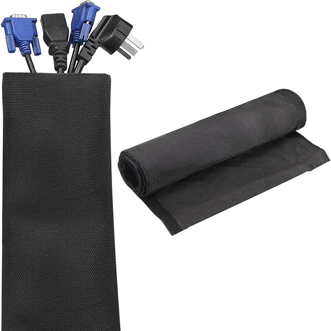 uxcell Hook and Loop Cable Management Sleeve, 3.3ft x 3.5 Inch Flexible Cable Wrap Covers Wire Hider, Cord Organizer and Cable Protector for Desk TV Computer, Black