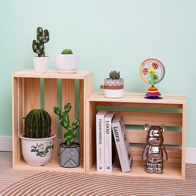 Extra Large Pine Wood Crates For Storage, Vinyl Records Storage Crates,The Storage Crates Are Made Of Pure Natural Solid Wood,Exuding Natural Pine Flavor,Unfinished Wooden Crates For Display . (3)