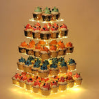 YestBuy Cupcake Stand - Premium Cupcake Holder - Acrylic Cupcake Tower Display - Cady Bar Party Décor - 5 Tier Acrylic Display for Pastry + LED Light String - Ideal for Weddings, Birthday Parties
