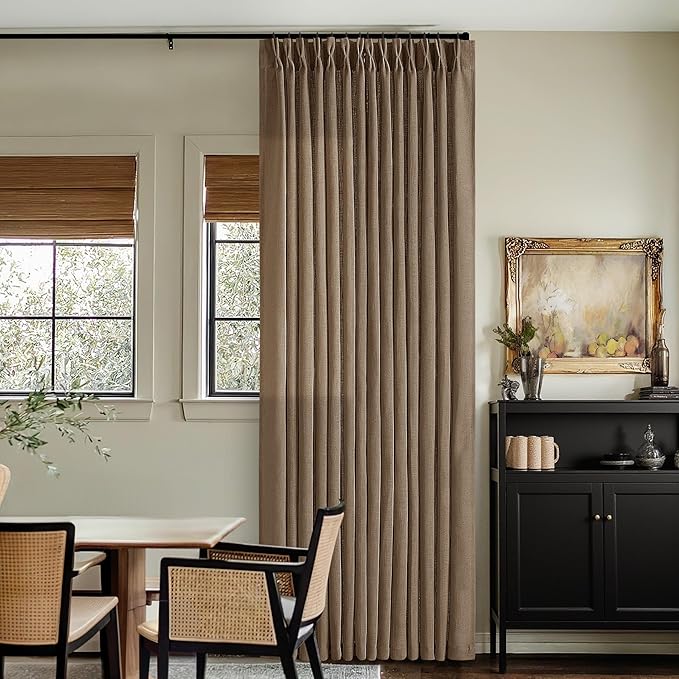 Extra Long Brown Linen Curtains 120 Inches Long Dutch Cocoa Boho Country Farmhouse Curtain Light Filtering Semi Sheer Back Tab Pinch Pleat Curtain for Tall Ceiling Living Room Bedroom 2 Panels