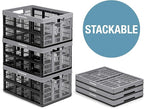 CleverMade Collapsible Utility Crates - Stone 3 Pack 45L / 11 Gal holds 66 lbs - Stackable Containers Heavy Duty Capacity Crates-Space-Saving Baskets