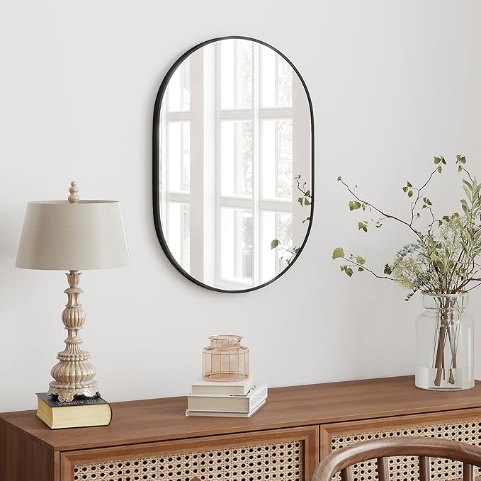 30x20 Mirror Runway Oval Wall Mounted Aluminum Alloy Metal Frame Rectangle Mirrors for Entryway Bedroom Bathroom Living Room 30 20 inch Black