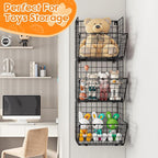 X-cosrack Metal Wire Basket Wall Mount, 3 Tier Wall Storage Organizer with 5 S Hooks, Kitchen Fruits and Vegetables Bin Toys Organizer Hanging Basket Black (S (10.83" L x 10.63" W x 30" H))