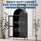 PioneerWorks 73" Arched Metal Storage Cabinet with Glass Door | 2 Adjustable Shelves | Arch-Top Storage Unit for Pantry, Living & Dining Rooms - Dark Black with Legs