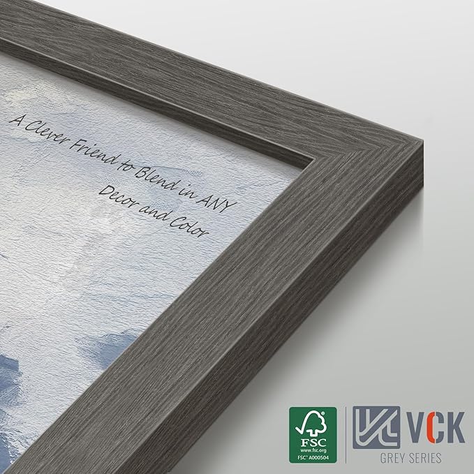 VCK 12x18 Frame Set of 5, Gray Solid Wood Poster Picture Frame, Exclusive Wood Grain, Wall Gallery Frame
