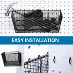 Sieral 4 Pcs Black Pegboard Baskets Metal Wire Shelf Baskets Peg Board Organizer Accessories Wall Mount Organizer Attachments for Garage Workbench Various Tool Accessories, 2 Sizes (Small, Medium)