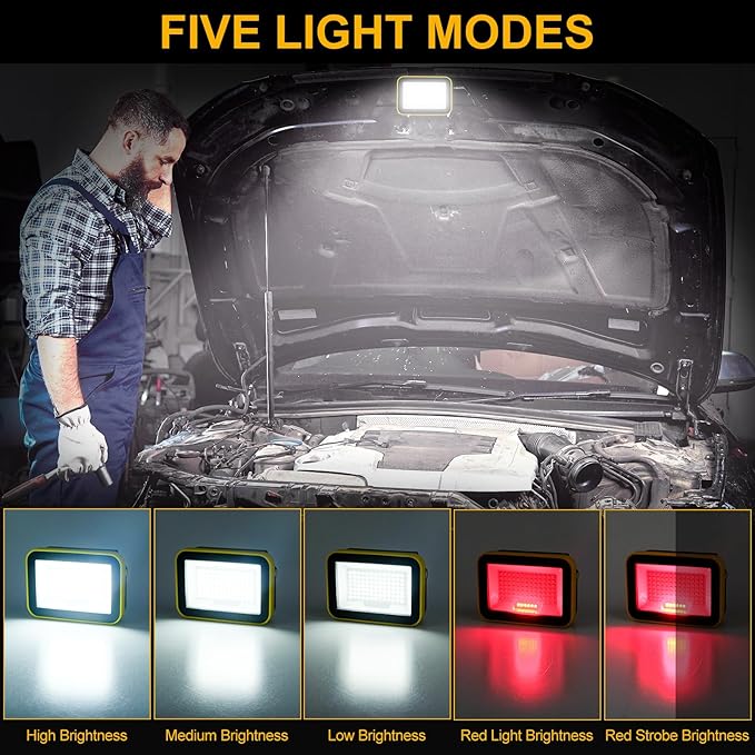 2 Pack 40W Rechargeable Work Light, 2400LM LED Work Light Battery Powered, Portable Flood Light with Stand Waterproof Job Site Lighting for Camping, Fishing, Hiking, Car Repaire with Emergency