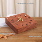 Wooden Table Clock on Stand, Decorative Battery Operated Desk and Shelf Clock, Silent Non-Ticking Desktop Clock for Office, Living Room or Bedroom Decor, Square Shape, Sapele Wood