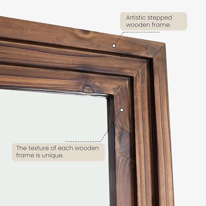 Full Length Mirror, 63"x21" Rustic Farmhouse Floor Mirror with Stand, Rectangular Solid Wood Frame in Walnut Finish, Full Body Mirror for Bedroom, Hallway & Living Room