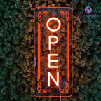 Vertical LED Open Signs for business – Super Bright - UV Printing Pattern, Remote Included - Large Size 14x35'' - Neon Open Sign for Café, Bar, Shop & Business Sign (Orange)