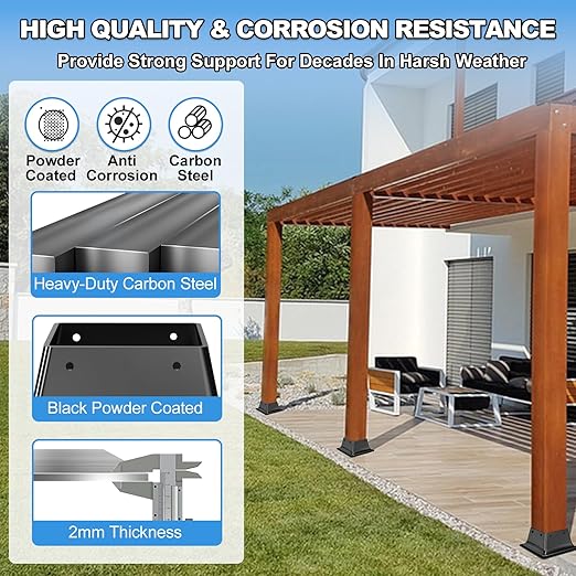 4x4 Post Base 3Pcs-Inner Size 3.6x3.6-Heavy Duty Metal Post Brackets-Deck Post Anchors-Solid Steel-Powder Coated-Wood Post Holder for Porch Handrail Railing Pergola Fence Pavilion-Support Deck Base