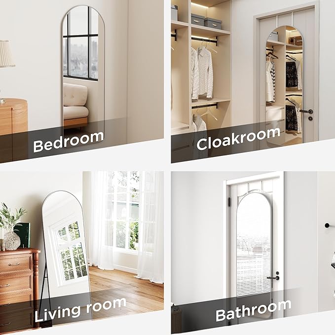 57x20 Door Hanging Full Length Mirror, Floor (Height 5.7ft just Body in1.3ft) Wall Mounted Metal Frame Arch Dressing Mirrors for Bedroom Bathroom Living Room 57 inch Silver