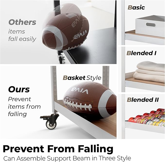 HOMEDANT House 5-Tier Metal Rolling Cart Shelf Rack Casters Heavy Duty Laminated Wheel Shelving Unit Adjustable Utility Storage Shelves Organizer Shelf Kitchen Garage (4, (M) 36.2" W, White)
