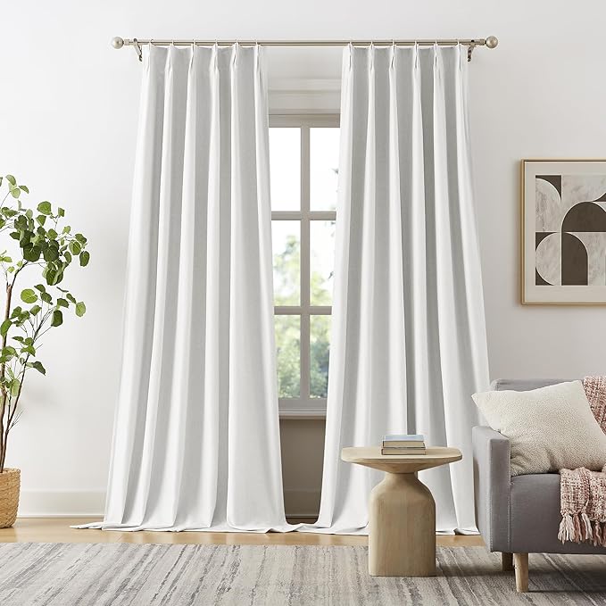 DUALIFE Pinch Pleated Blackout Curtains 132 Inch Long 11ft, Accordion Style Thermal Insulated Drapes with Hooks, Back Tab Ceiling Traverse Curtains for Living Room, Greyish White,40x132, 2 Panels