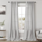 Grey Linen Textured 96 Inch Curtains 2 Panel Set Back Tab Rod Pocket Sheer Light Filtering Boho Room Decor Aesthetic Curtains Burlap Look Curtain Drapes for Living Room Bedroom 8Ft 40x96 Inch