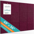 Large Bulletin Board 48" x 36" - 12 Pack Felt Wall Tiles with 60 Pcs Safe Removable Adhesive Tabs & 40 Pcs Pushpins, Cork Board for Office, School & Dart Wall Protector - Burgundy