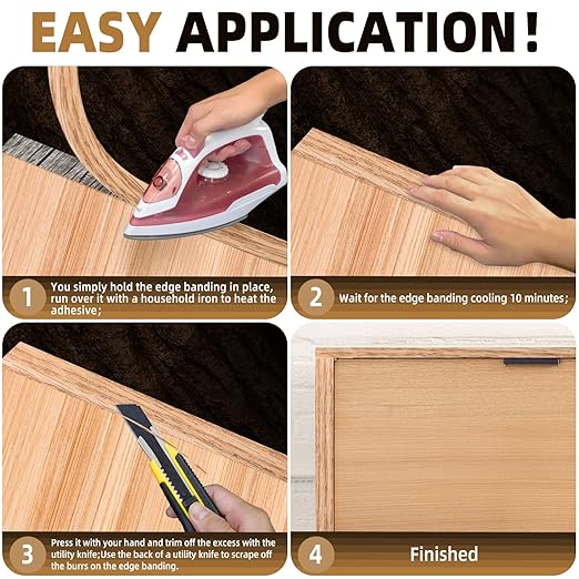 GSCIT Club Red Oak Edge Banding, 1 1/2 inch x 25ft roll of Veneer Edge Banding Pre-glued Flexible, Wood Tape Banding for Cabinet Repair Furniture