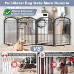 Full Metal Free Standing Dog Gate with Door for Outdoor Indoor,96'' Extra Wide 36'' Tall Dog Gates for Doorways,Large Openings,Decks,Porch,Freestanding Portable Pet Fence(4 Panels,Black)