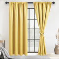 JIUZHEN Blackout Curtains – Thermal Insulated,Noise Reducing Room Darkening Soundproof Drapes for Living Room,Bedroom, Set of 2 Panels with Tiebacks, 42 x 84 inch Long, Light Yellow