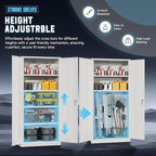 Superday Metal Storage Cabinet with Lock, 72" H Garage Storage Cabinet with Doors and 4 Adjustable Shelves, White Steel Locking Cabinets for Office, Home, Garage, Gym, School