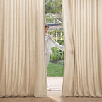 MIULEE Non-See-Through Privacy Linen Curtains 2 Panels, Light Filtering Window Curtains Farnhouse Textured Back Tab Semi Sheer Drapes for Bedroom Living Room, 52 x 90 Inches Long, Light Brown