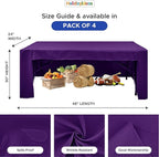 HolidayIdeas Open Back Fitted Tableclothss for 4 Foot Rectangle Table, Wrinkle Resistant Washable Table Covers 24x48 Inch for Craft Fairs, Banquets, Trade Show Display, Purple,4 Pcs