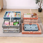 Domiella 2-Pack Foldable Storage Baskets, Collapsible PP Crates with Handles - 20L Capacity, Strong and Portable for Home Organization, Picnic and Shopping, Blue + Pink