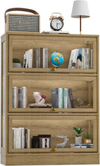 Display Cabinet with Acrylic Glass Doors,3-Tiers Curio Cabinet with LED Lighting for Collectibles, Collectibles Toy Organizers Rack & Display Shelf Display Case Storage Cabinet, Nature
