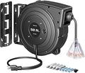 DEWENWILS Retractable Extension Cord Reel, 50FT Heavy Duty Power Cord, 14/3AWG SJTOW, Lighted Triple Tap Outlets, 13 Amp Circuit Breaker, Ceiling/Wall Mount, UL Listed