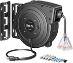 DEWENWILS Retractable Extension Cord Reel, 50FT Heavy Duty Power Cord, 14/3AWG SJTOW, Lighted Triple Tap Outlets, 13 Amp Circuit Breaker, Ceiling/Wall Mount, UL Listed