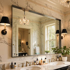 48"x40" Black Framed Bathroom Mirror, Large Rectangular Vanity Mirror, Aluminum Metal Frame, Wall Farmhouse Modern Wall-Mounted Mirrors for Bathroom, Bedroom, Living Room, Over Sink